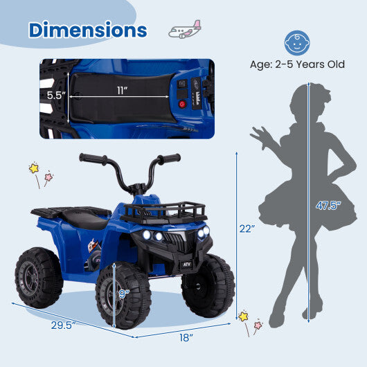 6V Kids Ride On Electric ATV with LED Headlights and MP3 Player-Blue - Color: Blue