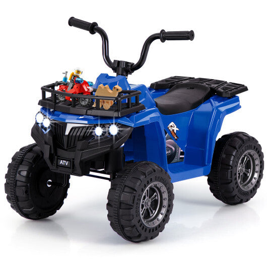6V Kids Ride On Electric ATV with LED Headlights and MP3 Player-Blue - Color: Blue