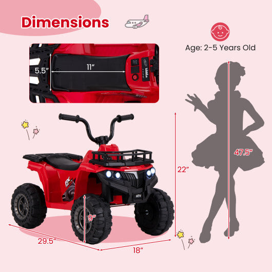 6V Kids Ride On Electric ATV with LED Headlights and MP3 Player-Red - Color: Red