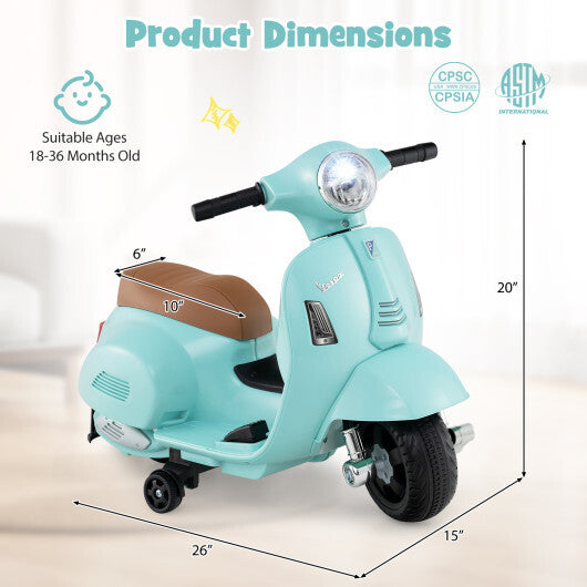 Kids Ride on Motorcycle Licensed Vespa with LED Headlight and Horn Sound-Green - Color: Green