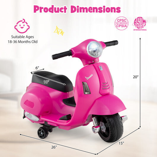 Kids Ride on Motorcycle Licensed Vespa with LED Headlight and Horn Sound-Pink - Color: Pink