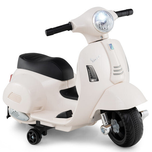 Kids Ride on Motorcycle Licensed Vespa with LED Headlight and Horn Sound-White - Color: White