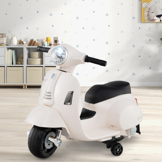 Kids Ride on Motorcycle Licensed Vespa with LED Headlight and Horn Sound-White - Color: White
