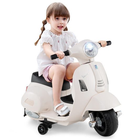 Kids Ride on Motorcycle Licensed Vespa with LED Headlight and Horn Sound-White - Color: White