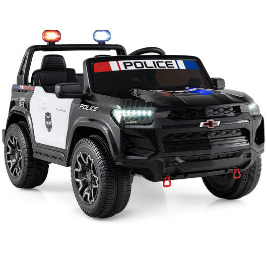 24V 2-Seater Ride on Police Car 4WD Chevrolet with Megaphone and LED Flashing Lights-Black - Color: Black & White