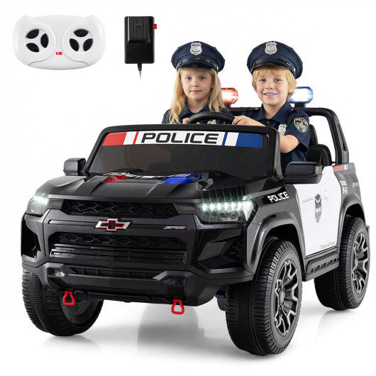 24V 2-Seater Ride on Police Car 4WD Chevrolet with Megaphone and LED Flashing Lights-Black - Color: Black & White