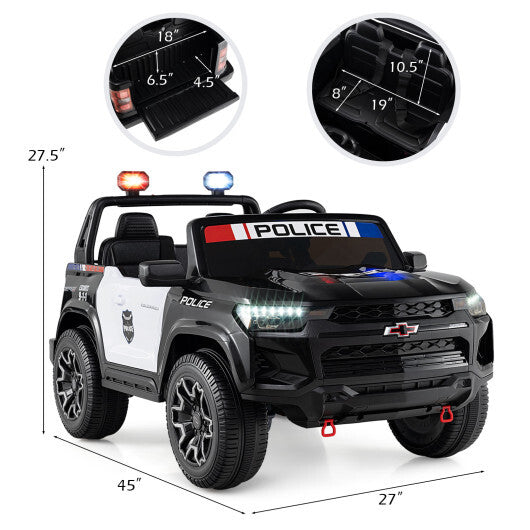 24V 2-Seater Ride on Police Car 4WD Chevrolet with Megaphone and LED Flashing Lights-Black - Color: Black & White