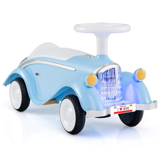 Toddler Ride on Toy Classic Sliding Car with Horn and LED Headlight-Blue - Color: Blue