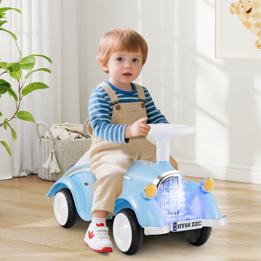 Toddler Ride on Toy Classic Sliding Car with Horn and LED Headlight-Blue - Color: Blue