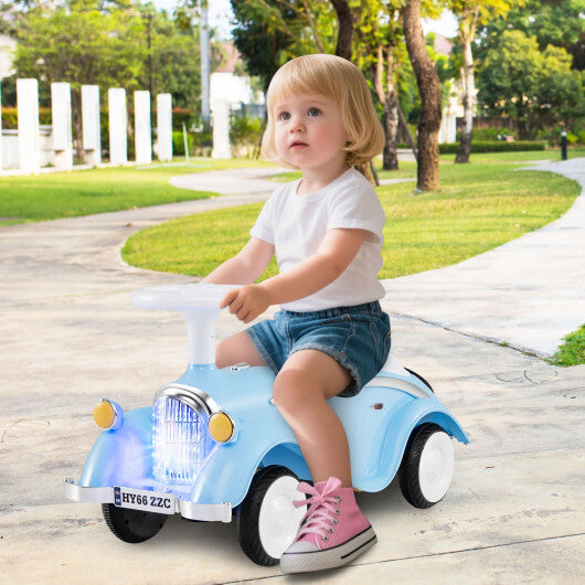 Toddler Ride on Toy Classic Sliding Car with Horn and LED Headlight-Blue - Color: Blue