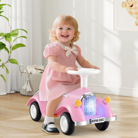 Toddler Ride on Toy Classic Sliding Car with Horn and LED Headlight-Pink - Color: Pink