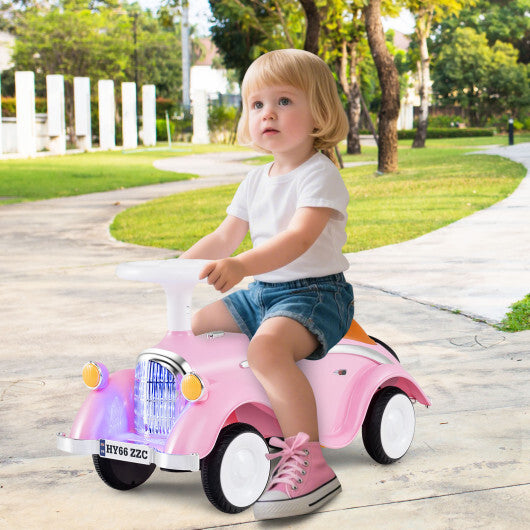 Toddler Ride on Toy Classic Sliding Car with Horn and LED Headlight-Pink - Color: Pink