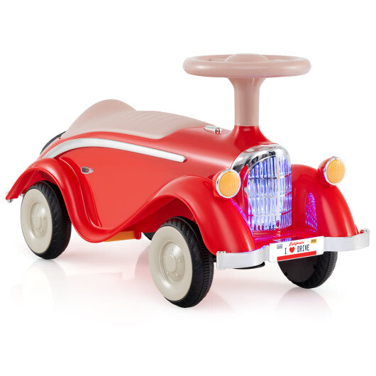 Toddler Ride on Toy Classic Sliding Car with Horn and LED Headlight-Red - Color: Red