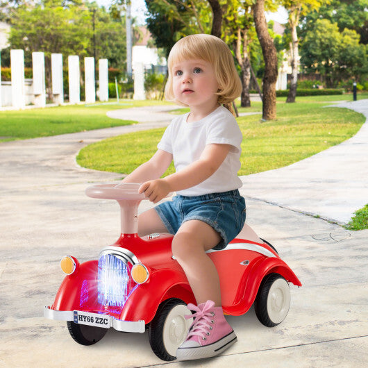 Toddler Ride on Toy Classic Sliding Car with Horn and LED Headlight-Red - Color: Red