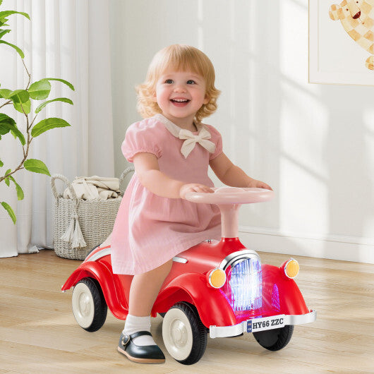 Toddler Ride on Toy Classic Sliding Car with Horn and LED Headlight-Red - Color: Red