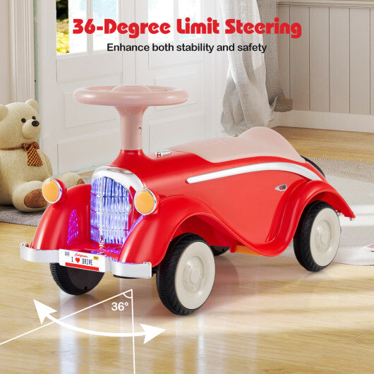 Toddler Ride on Toy Classic Sliding Car with Horn and LED Headlight-Red - Color: Red