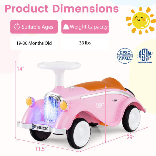 Toddler Ride on Toy Classic Sliding Car with Horn and LED Headlight-Blue