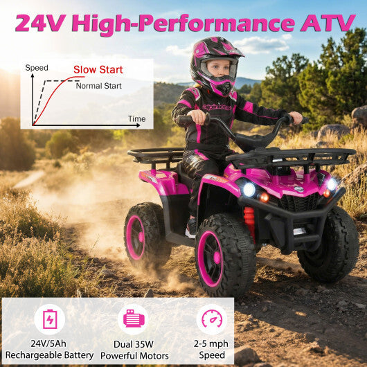 24V Electric Ride On Quad with LED Headlights-Black+Pink - Color: (2 pieces) Black + Pink