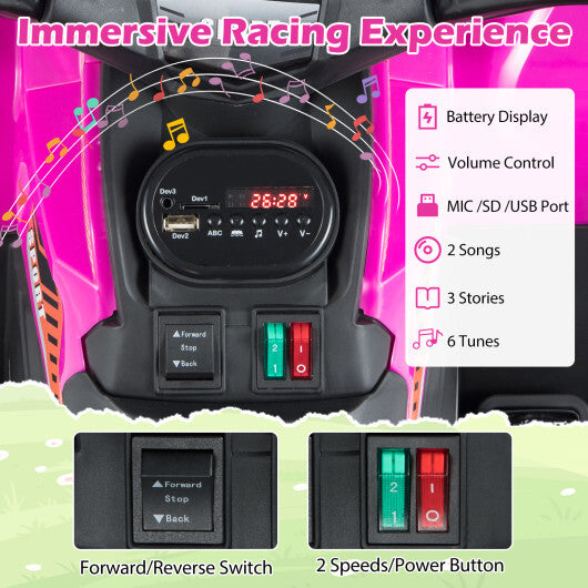 24V Electric Ride On Quad with LED Headlights-Black+Pink - Color: (2 pieces) Black + Pink
