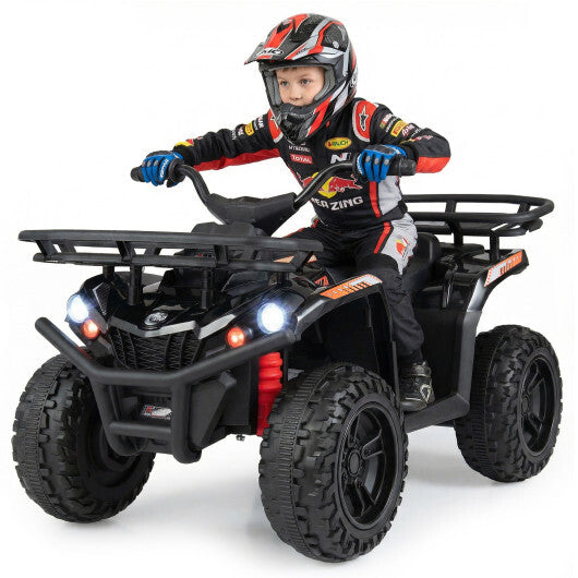 24V Electric Ride On Quad with LED Headlights-Black - Color: Black