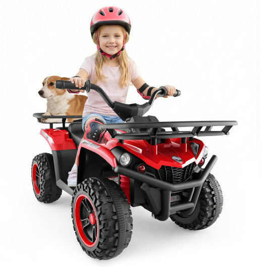 24V Electric Ride On Quad with LED Headlights-Red - Color: Red