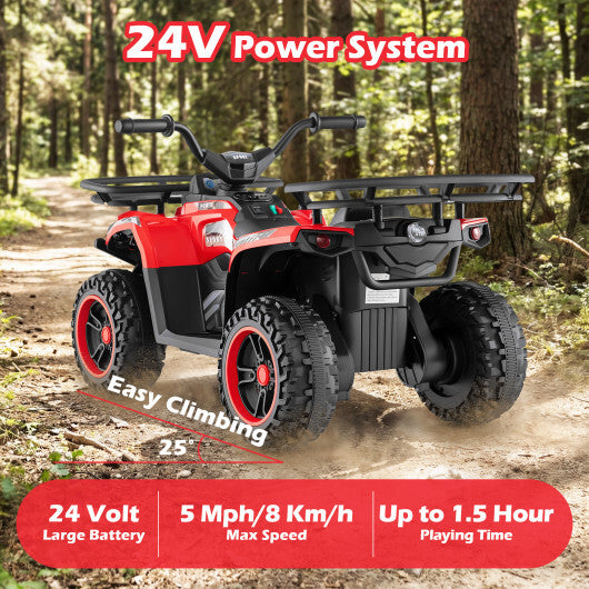 24V Electric Ride On Quad with LED Headlights-Red - Color: Red