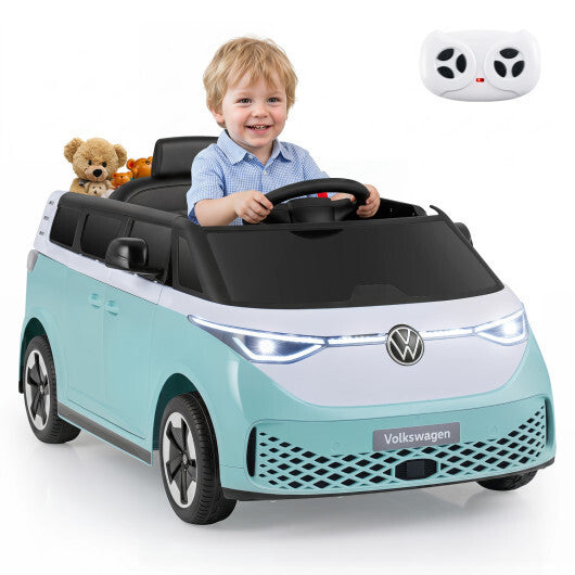 12V Kids Electric Car Bus with Music and LED Headlights Licensed Volkswagen-Blue - Color: Light Blue