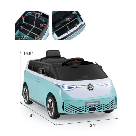 12V Kids Electric Car Bus with Music and LED Headlights Licensed Volkswagen-Blue - Color: Light Blue