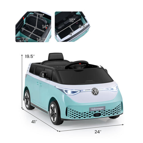 12V Kids Electric Car Bus with Music and LED Headlights Licensed Volkswagen-Blue - Color: Light Blue