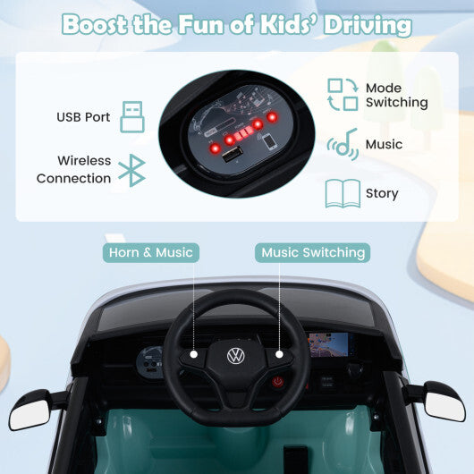 12V Kids Electric Car Bus with Music and LED Headlights Licensed Volkswagen-Blue - Color: Light Blue