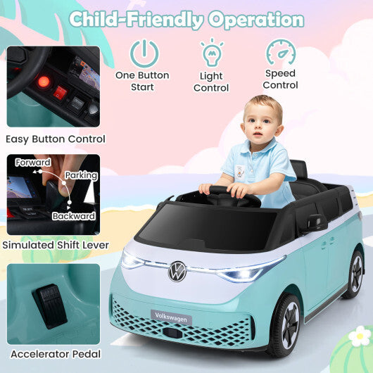 12V Kids Electric Car Bus with Music and LED Headlights Licensed Volkswagen-Blue - Color: Light Blue