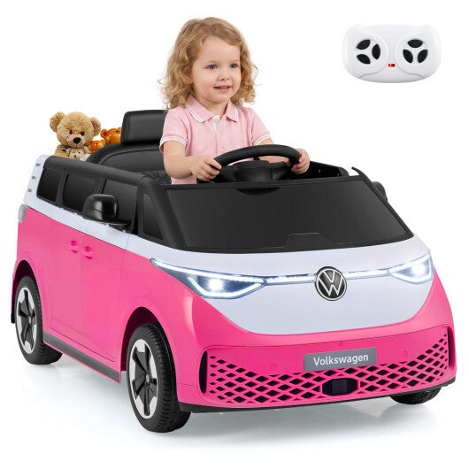 12V Kids Electric Car Bus with Music and LED Headlights Licensed Volkswagen-Pink - Color: Pink