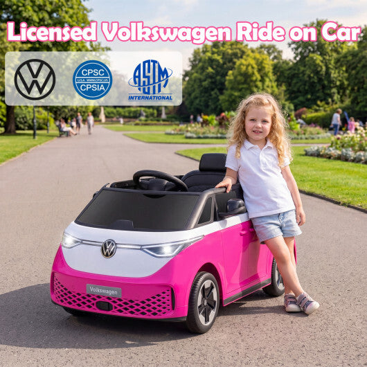 12V Kids Electric Car Bus with Music and LED Headlights Licensed Volkswagen-Pink - Color: Pink