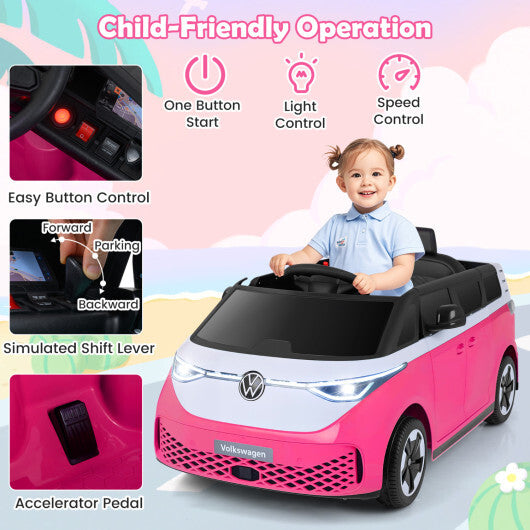 12V Kids Electric Car Bus with Music and LED Headlights Licensed Volkswagen-Blue