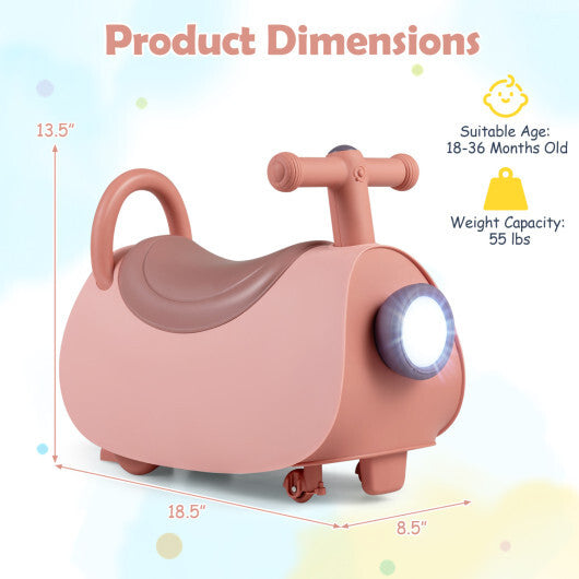 Kids Ride On Push Car with Headlight Music & Under Seat Storage for 18-36 Months-Pink - Color: Pink