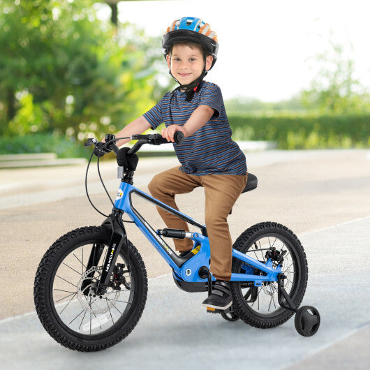 16 Inch Kids Bike Adjustable with Shock Absorber and Bell for Aged 4 to 7-16 inches - Color: Blue - Size: 16 inches