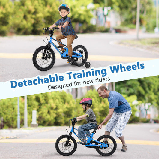 16 Inch Kids Bike Adjustable with Shock Absorber and Bell for Aged 4 to 7-16 inches - Color: Blue - Size: 16 inches