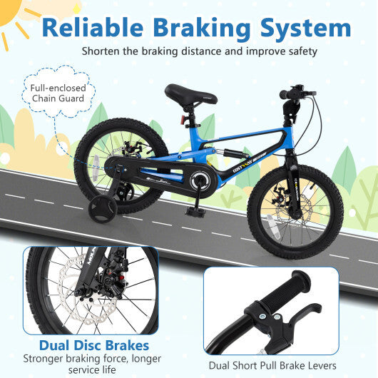 16 Inch Kids Bike Adjustable with Shock Absorber and Bell for Aged 4 to 7-16 inches - Color: Blue - Size: 16 inches