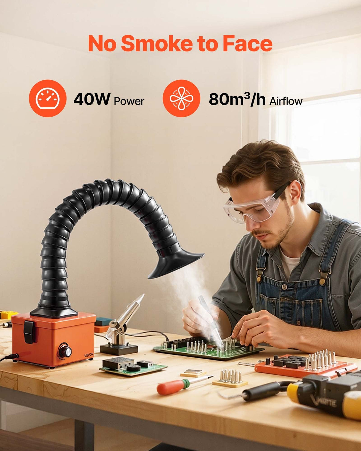 Solder Fume Extractor, 40W Brushless Soldering Smoke Absorber with 2-Stage Filters & Adjustable Airflow, 80 m/h Strong Suction Compact Desktop Smoke Extractor for Soldering DIY Welding