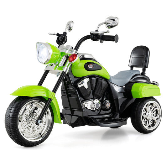 6V Powered Toddler 3-Wheel Motorbike Ride On Toy with Horn and Headlight-Green - Color: Green