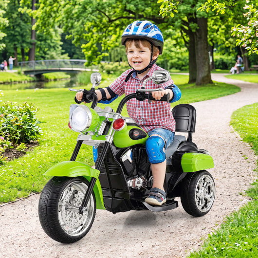 6V Powered Toddler 3-Wheel Motorbike Ride On Toy with Horn and Headlight-Green - Color: Green