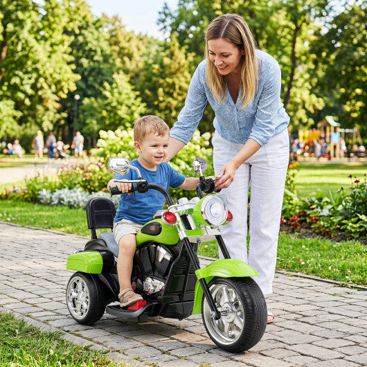 6V Powered Toddler 3-Wheel Motorbike Ride On Toy with Horn and Headlight-Green - Color: Green