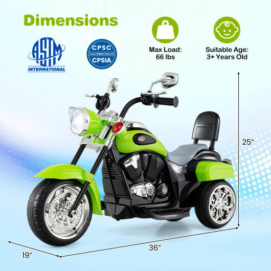6V Powered Toddler 3-Wheel Motorbike Ride On Toy with Horn and Headlight-Green - Color: Green
