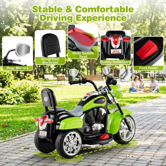 6V Powered Toddler 3-Wheel Motorbike Ride On Toy with Horn and Headlight-Green - Color: Green