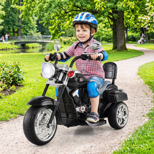 6V Powered Toddler 3-Wheel Motorbike Ride On Toy with Horn and Headlight-Black - Color: Black