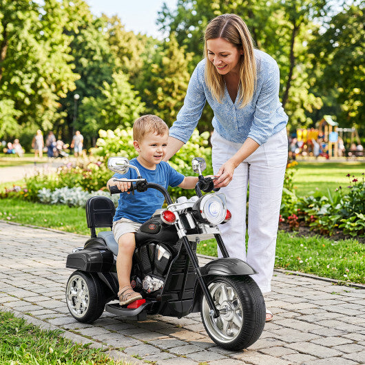 6V Powered Toddler 3-Wheel Motorbike Ride On Toy with Horn and Headlight-Black - Color: Black