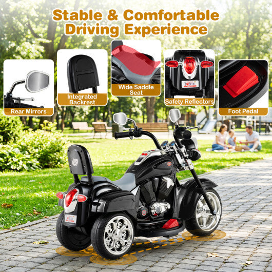 6V Powered Toddler 3-Wheel Motorbike Ride On Toy with Horn and Headlight-Black - Color: Black