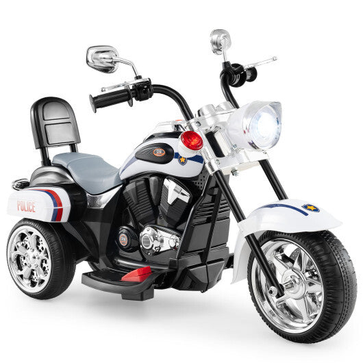 6V Powered Toddler 3-Wheel Motorbike Ride On Toy with Horn and Headlight-Black and White - Color: Black & White