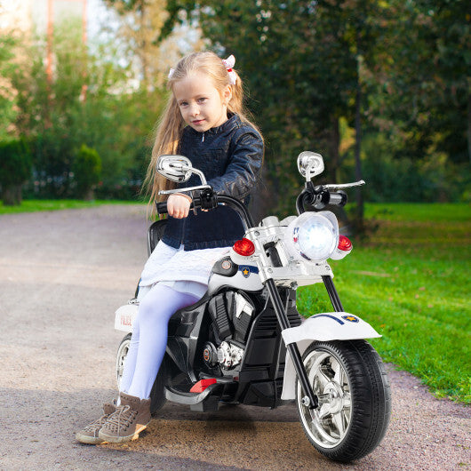 6V Powered Toddler 3-Wheel Motorbike Ride On Toy with Horn and Headlight-Black and White - Color: Black & White