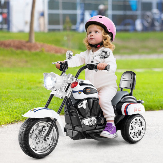 6V Powered Toddler 3-Wheel Motorbike Ride On Toy with Horn and Headlight-Black and White - Color: Black & White